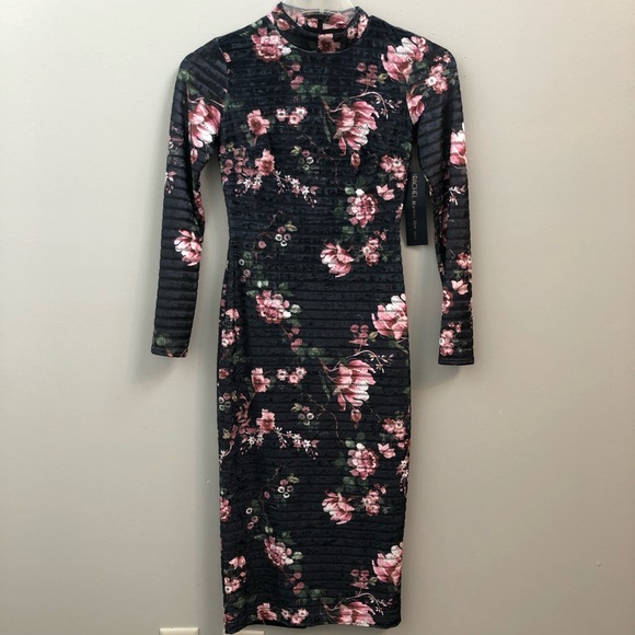 Rachel Roy Grey/Black Velvet Floral Cocktail Dress - Picture 6 of 10
